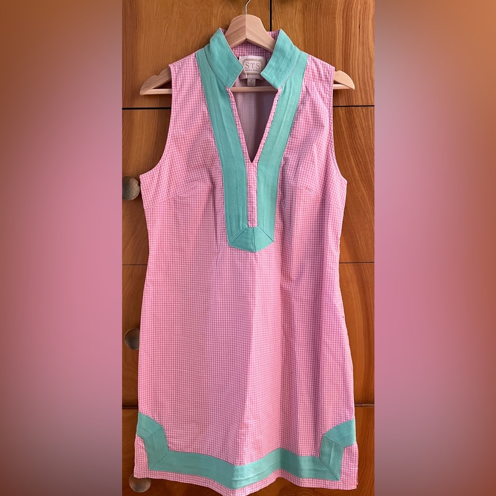 Sail to Sable Pink Mini Dress with Mint Trim